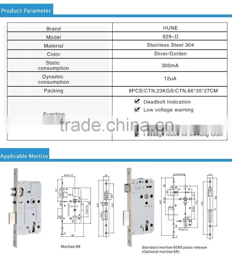 stainless steel digital hotel card lock with rfid lock system