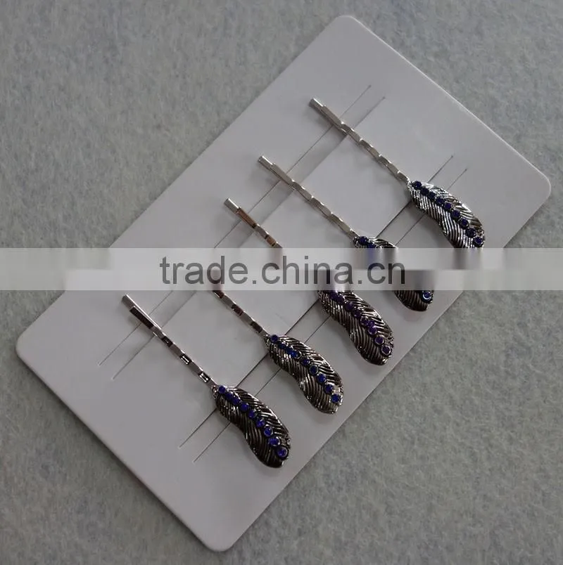 vintage style bobby pins with metal feather and jewelry hair clips for women