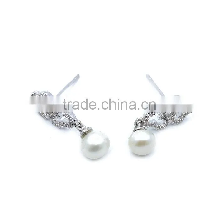 wholesale fashion jewelry 925 sterling silver pearl drop earring ear studs