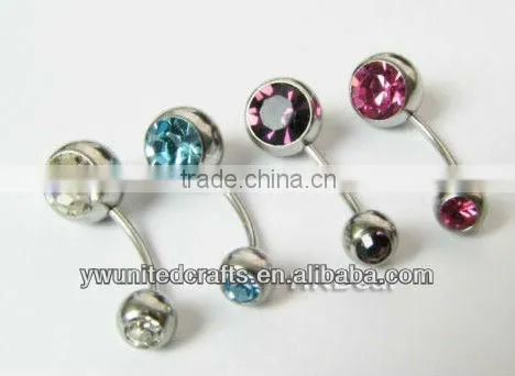 18 Gauge 7/16" Belly Button Navel Ring Crystal GEM 316L Steel Piercing Jewelry