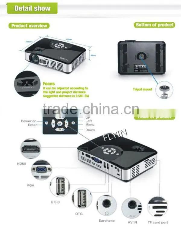 Smart 1080P 1280x800 3d Portable mini android projector