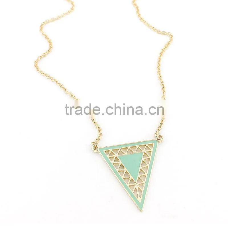 Simple Mint Green Enamel Triangle Pendant Necklace, neckles jewelry wholesale,