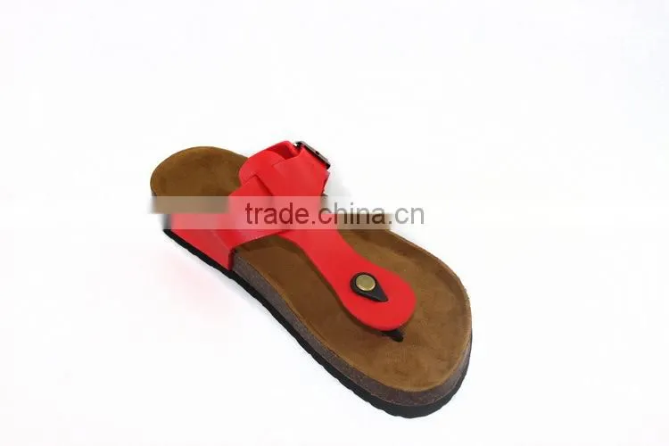 2015 red flip-flops cork outsole lady leather sandal shoes