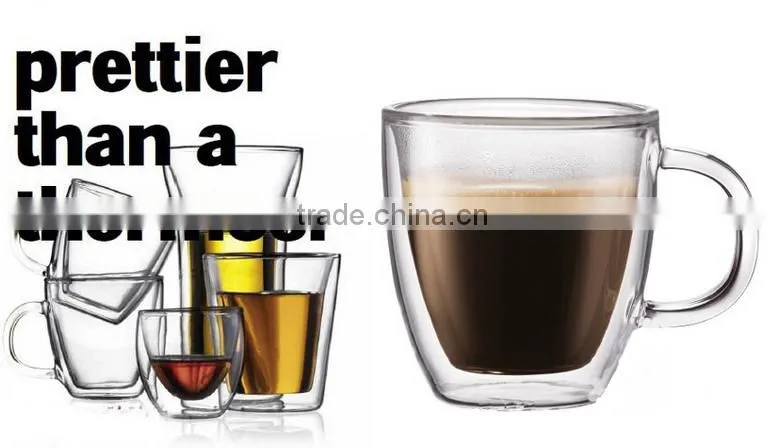 Heat resistant glass double deck glass 350 ml/Sanzo Custom Glassware Manufacturer borosilicate hand made double wall glass with