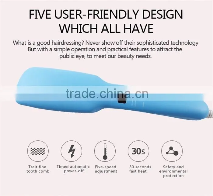 Customized Logo 2 IN 1 electric brush hair straightener Blue