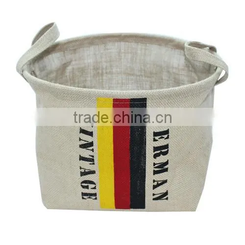 2014 Flax camping linen storage bag,flag design storage box,high capcacity home basket(BBHT004)