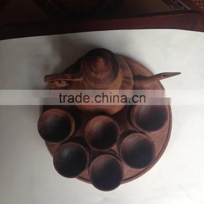Natural color set of wooden cup, tea pot from Vietnam leading manufacturer