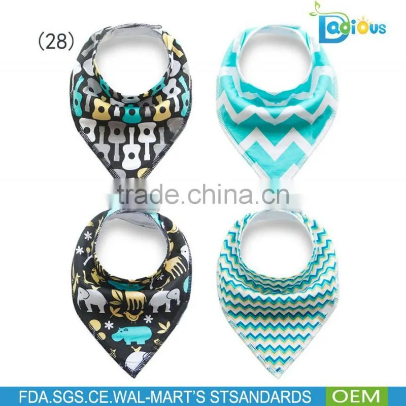 Manufacturer excelent quality cute 100% organic cotton bandana baby bib