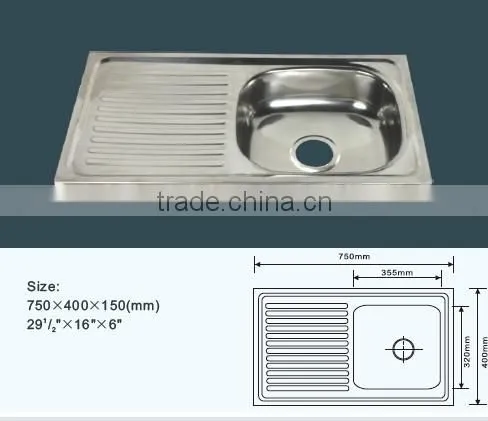 Export Indonesia single bowl single drainer stainless steel kitchen sink