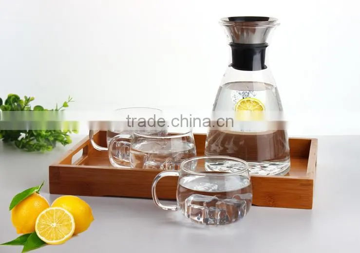 Glass Water Carafe with Stainless Steel Lid, Glass Iced Tea Pitcher with glass set