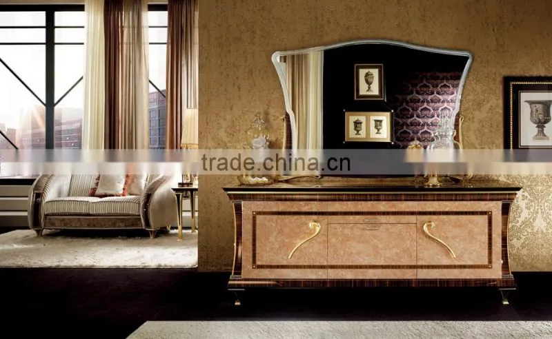 NEW ARRIVAL Charming Wooden Veneer Buffet With Matching Mirror/Italian Classic Side Board(MOQ=1 SET)