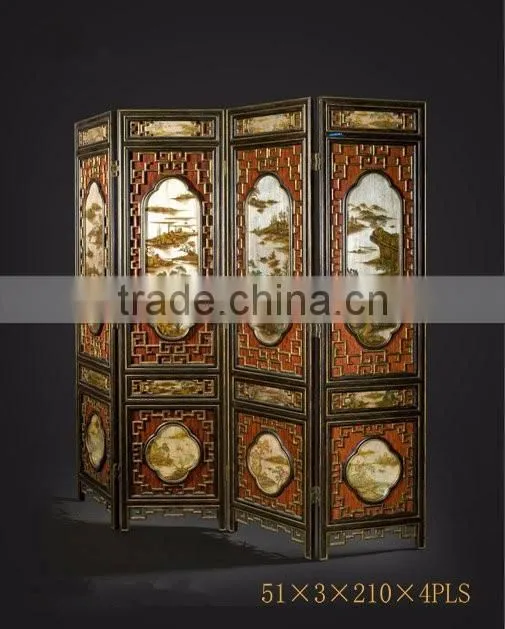 Arabian Furniture Traditional Hand Painting Four Panel Folding Screen, Retro Art Painting Wooden Floor Screen