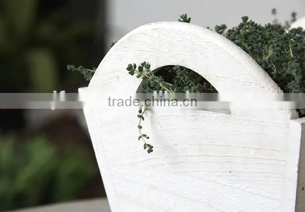 New design garden decorative white wooden flower planter with handles