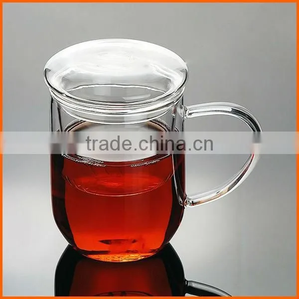Clear heat resistant borosilicate glass cup with handle
