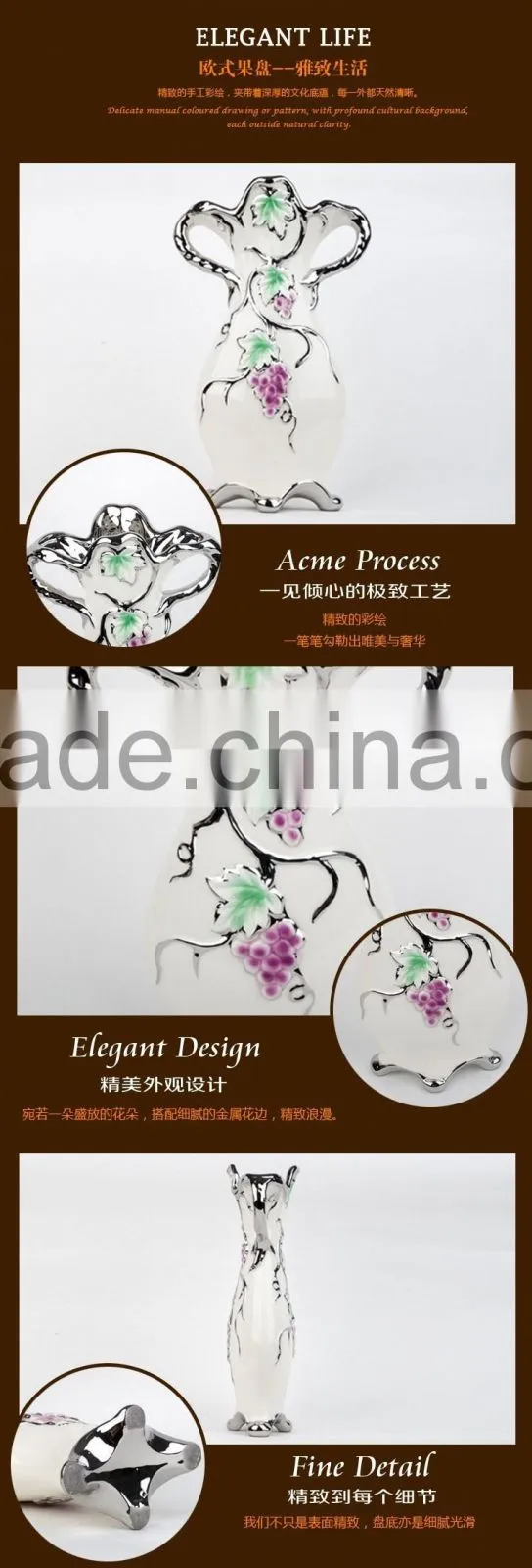 Wholesale dinner plate/ceramic material vase electroplate silvery