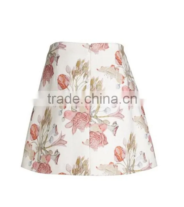 latest summer ladies fashion skirt hot sale A-line mini floral printed short skirt sexy office new design white skirt