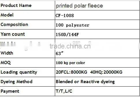 printed polar fleece with good texture 100%polyester feeling comfortable
