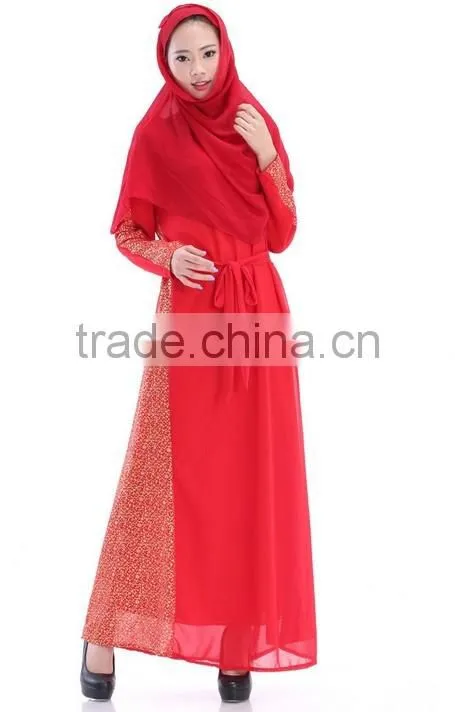 long sleeve maxi chiffon beaded muslim dress abaya