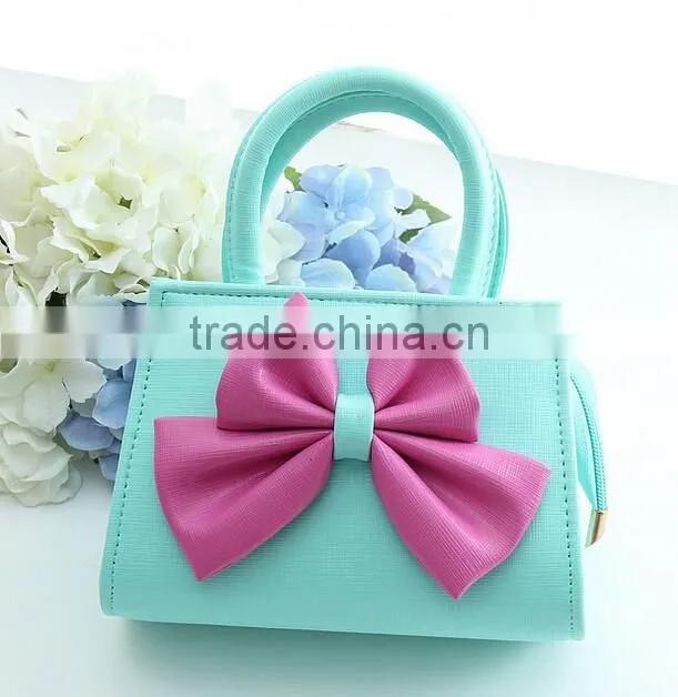 Fashion blue color bow tie design children tote bag , children shoulder bag , little girls shoulder bag