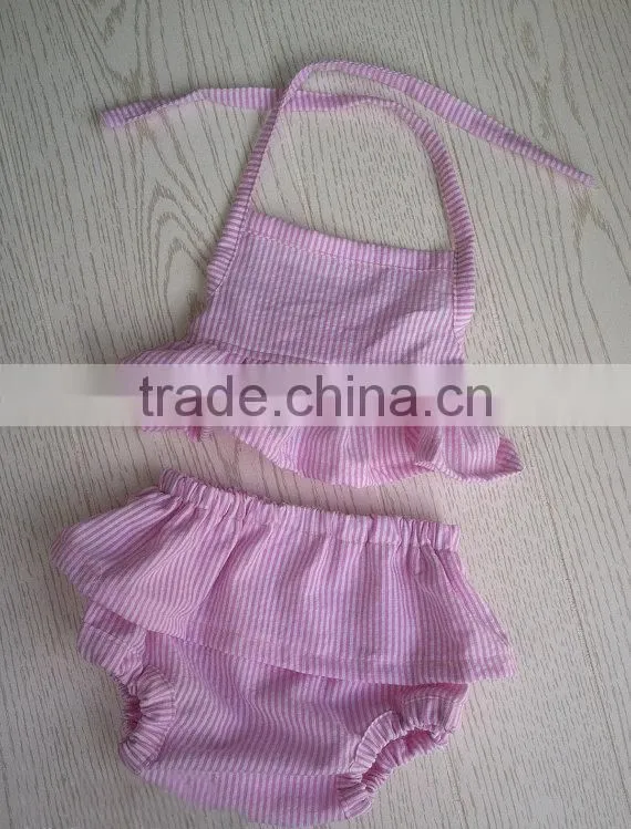 Wholesale Grils Monogrammed Seersucker Swimsuit Embroidered Baby Swimwear