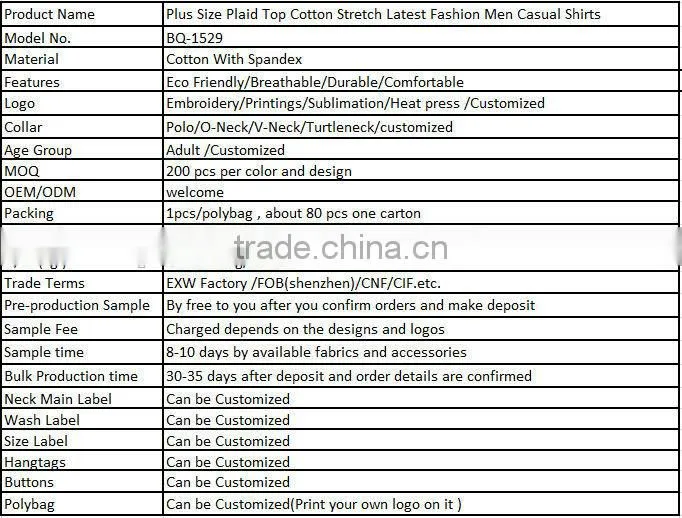 Plus Size Plaid Top Cotton Stretch Latest Fashion Men Casual Shirts