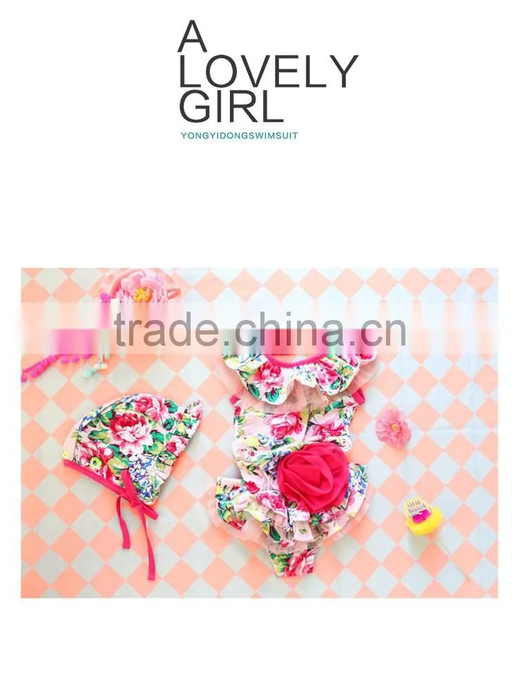 Children swimwear piece swimsuit girls swimming cap swimming beach with floral dress