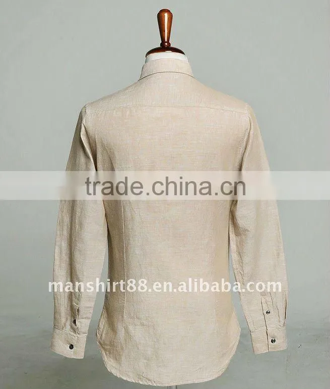 mens linen slim fit beige long sleeve dress shirt