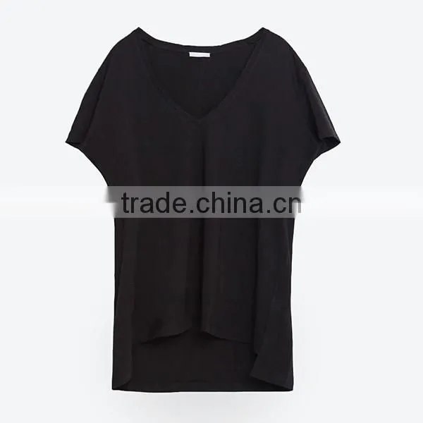 100% cotton V neck t shirt for women wholesale in china
