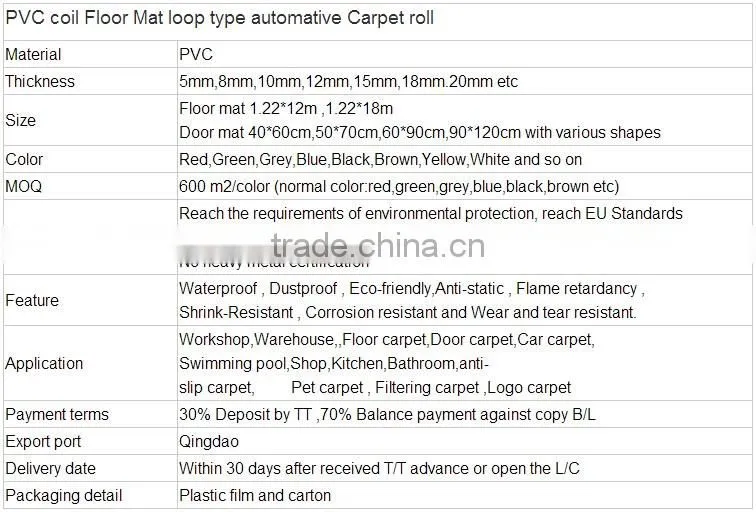 Good quality Waterproof custom logo pvc coil plastic floor carpet price
