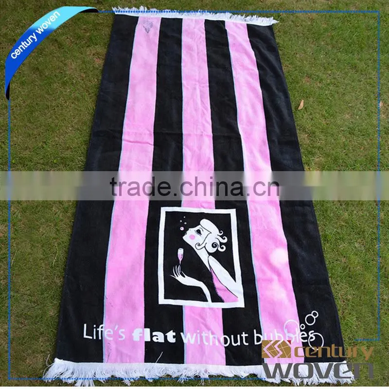 Wholesale reactive printing beach towel with tassel