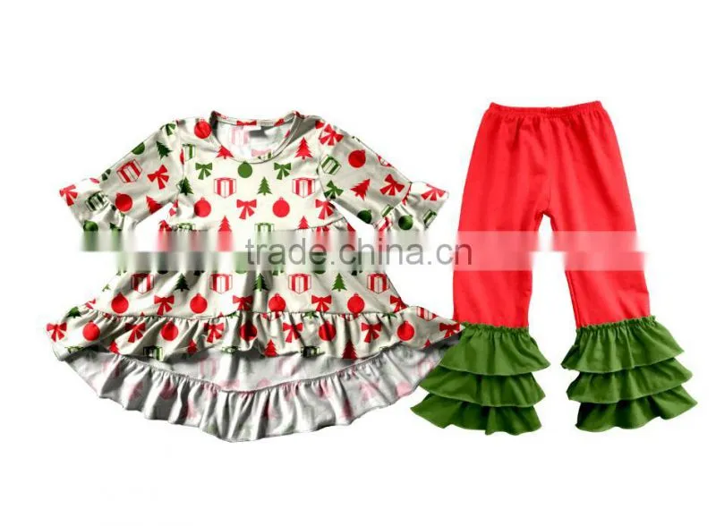 Fall Winter Snow Man Children's Long Sleeve Boutique Girl Clothing Set Baby Romper Outfits With Ruffle Pants Fast Delivery