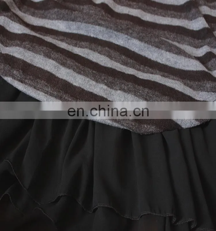 With Chiffon Lining Acrylic Striped Frill Hem Casual Wear Tunic For Fat Women