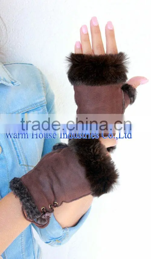 Stock new fashion cheap brown women leather gloves