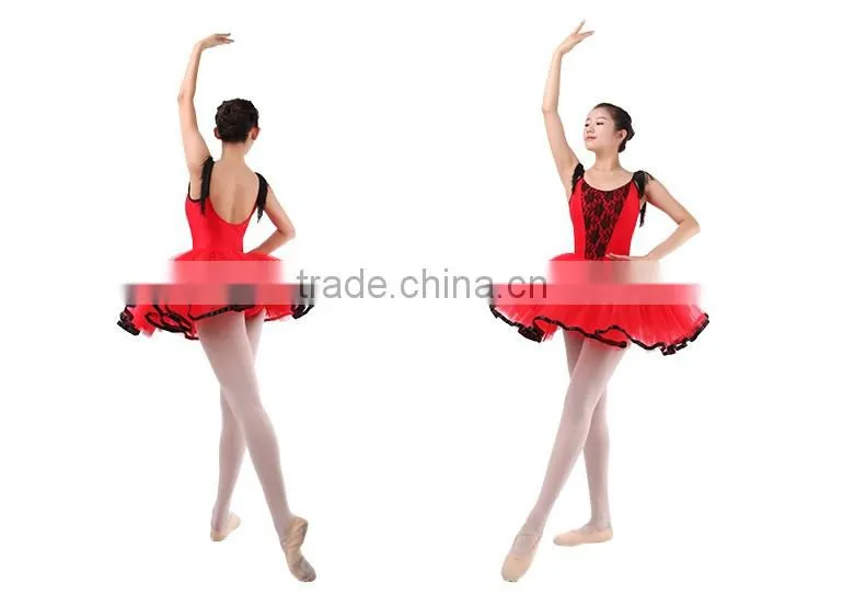 Classic Chinese Red Ballet Performance Tutu Dress With Fashionable Tassel and V Lace Front