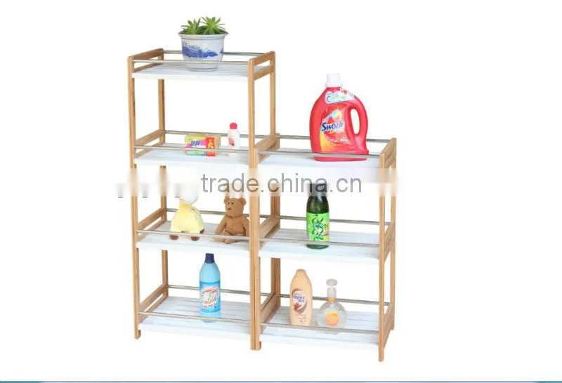 FSC good quality 4-tier white bamboo bathroom shelf