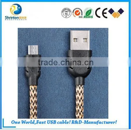 Durable nylon braided Micro USB cable Two sided usb cable for Android Smartphone