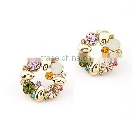 Round Colorful Stud Earring Flower Crystal Earring Clear Rhinestone Crystal Stud Earrings