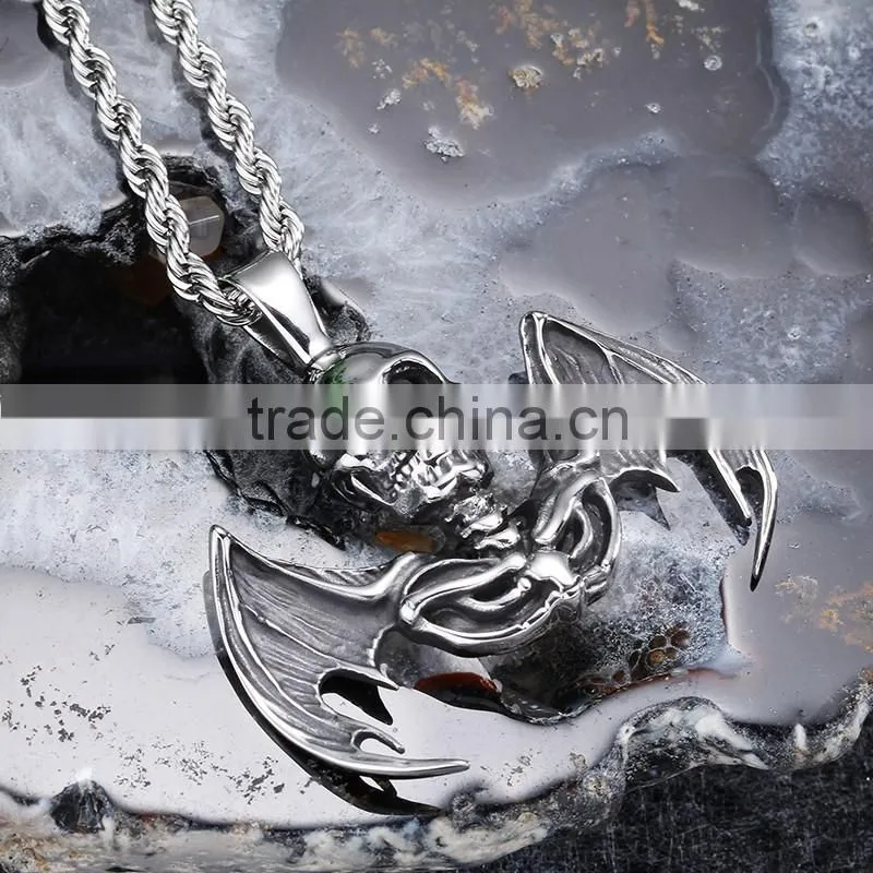 Factory price custom jewelry hip hop men pendant with wings unique design skull stainless steel pendant