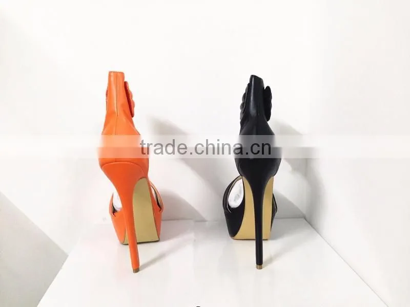 Catwalk Sky High New Sandal 16CM Height Black and Orange Leather Heels High Heel Women Sandals