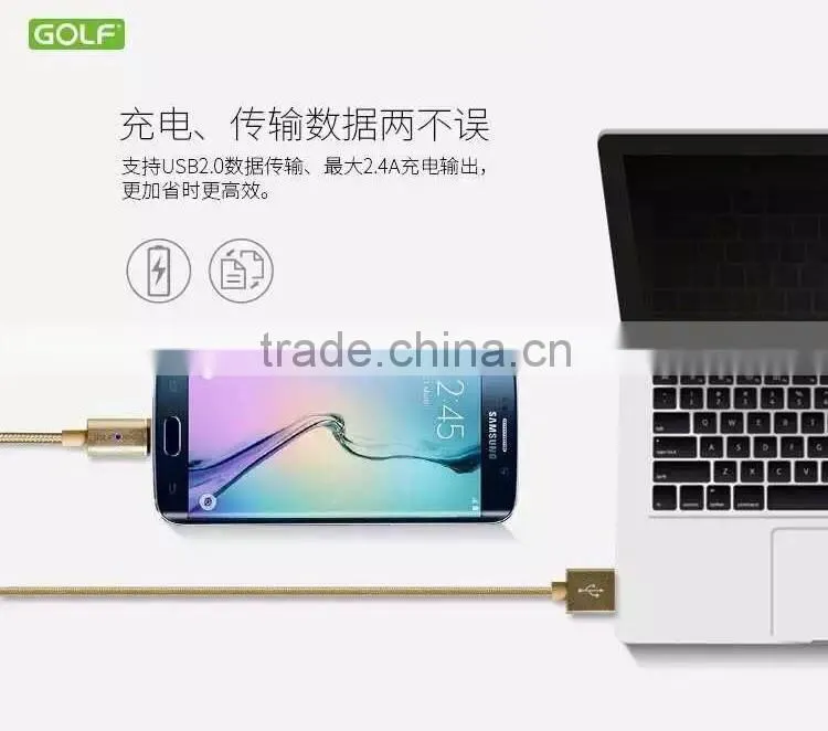 GOLF 1.2M Metal Maghetic Micro Data and Charge cable LED Light 2.4A Weave Cable for Android mobile phone