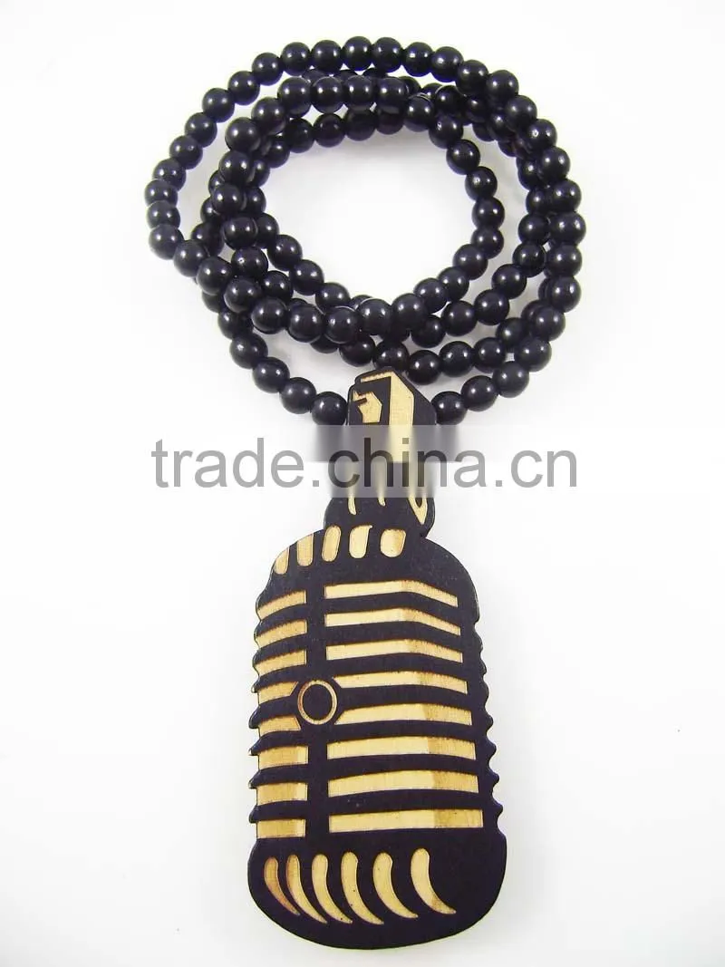 Men's microphone good Pendants Fashion Wood Hip Hop Rosary Chain Beads Necklaces