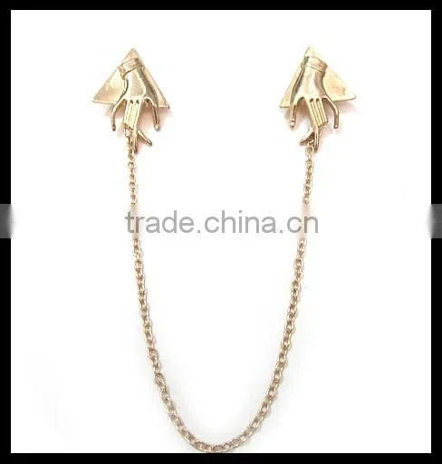 punk metal quality gold hand brooch shirt collar buckle Cardigan Clips Collar Sweater Guard