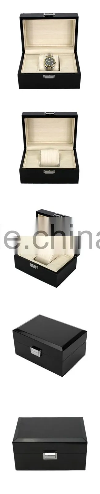 Custom Cheap Single Glossy Wood Luxury Black Lacquer Watch Box