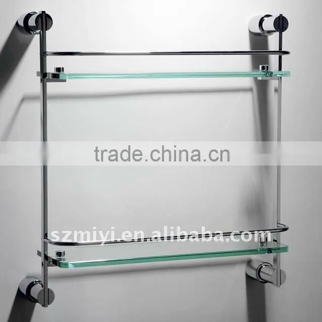 2014 new design high quality bathroom 2 tier glass shelf shampoo holder