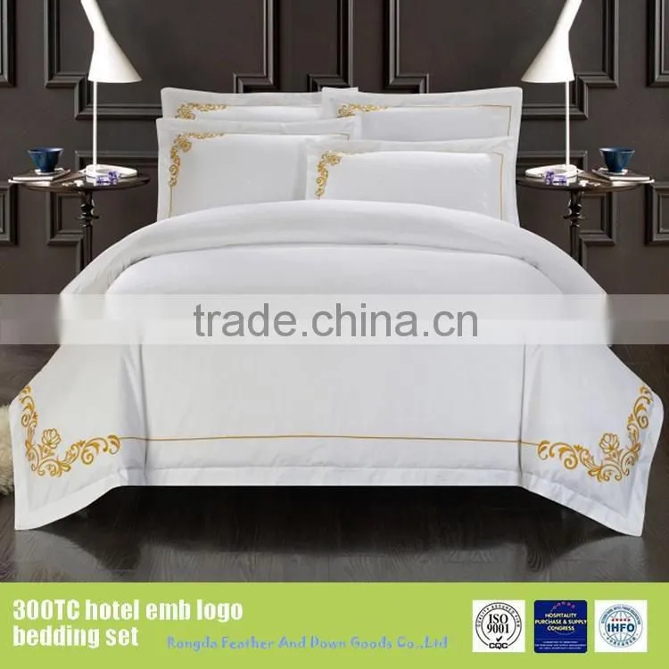 Embroidery bed sheet luxury hotel bedding 100% cotton manufacturer in China