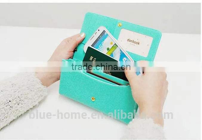 Hot selling 2015 korean design long crown wallet Hand purse wristyle women pink evening wallets