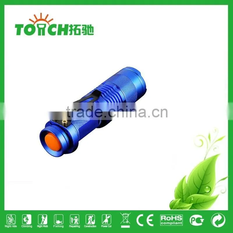 high-quality Mini blue Brand 200LM Waterproof LED Flashlight 3 Modes Zoomable LED Torch penlight for hiking