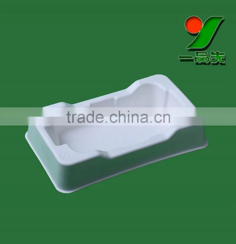 China Manufacturer Biodegradable sugarcane bagasse pulp molded tray , natural Color Smooth Surface packaging