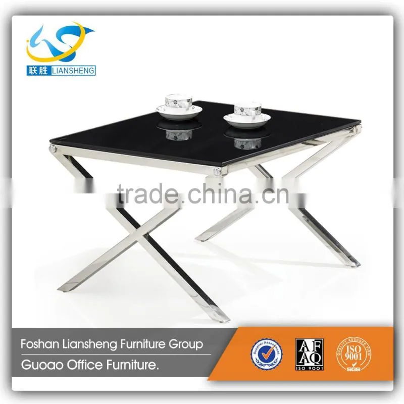 modern design stainless steel base and tempered glass top coffee table GDJ005-1