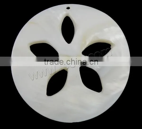 White Flat Round Natural Freshwater Shell Pendants